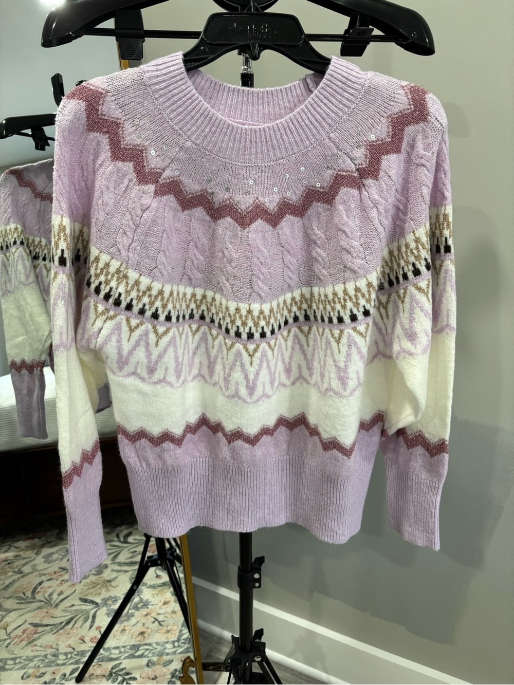 Miami by Francesca’s Fair Isle Lavender Cable Knit Sweater